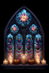 Gothic Halloween Haunted House with Stained Glass Windows