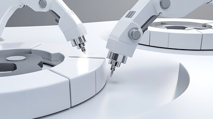 Naklejka premium Precision Robotic Arms Operating on a Circular Component