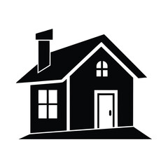 Black silhouette house icon vector illustration, simple real estate home building design, minimal architecture symbol for property and housing projects
