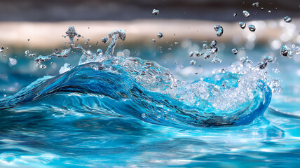 Dynamic splash of crystal-clear blue water captured mid-motion, showcasing refreshing energy, pure liquid texture, and vibrant natural fluidity in stunning detail.