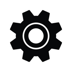 Black silhouette gear cogwheel vector illustration, simple technology and engineering icon for settings, tools, machine, and mechanical design.