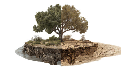 Side by side flood and drought imagery comparison Isolated on a transparent background
