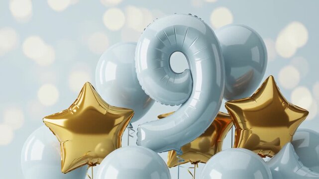 Celebration atmosphere with balloons and bokeh lights creating a festive mood