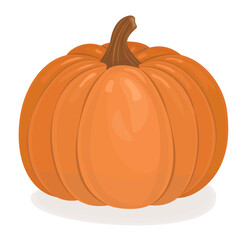 Appetizing round ribbed pumpkin clipart, glossy vegetable in vibrant colors, shiny autumn fruit. Orange fall harvest vector illustration