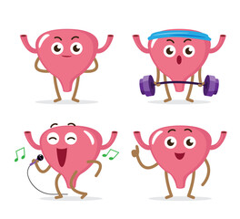 Healthy urinary bladder cartoon characters collection on isolated white background . Vector .