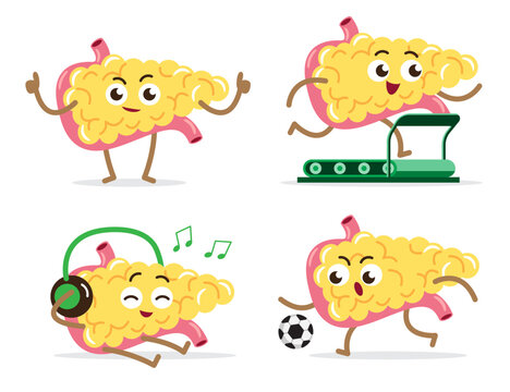 Healthy pancreas cartoon characters collection on isolated white background . Vector .
