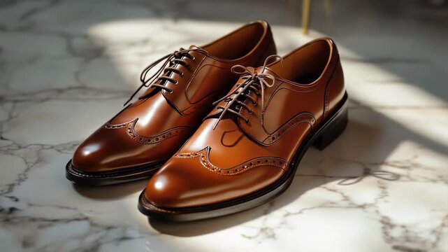 Elegant men's classic brown leather full brogue oxford shoes with intricate detailing, showcasing timeless style and sophistication