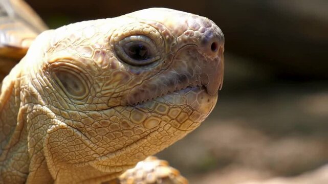 Tortoise Close-Up: Detailed View of Scales, Eye, and Facial Features in Natural Light