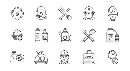 Minimal Outline Vector Icon Set of Hurricane Safety and Emergency Preparedness