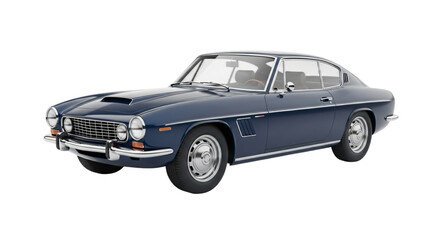 Fototapeta premium Classic dark blue vintage coupe car with chrome accents on a black background automobile isolated on a transparent background