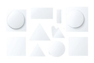 Abstract geometric shapes, various sizes and forms, arranged in a grid pattern, all white