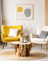 Modern living room design with minimalist japandi style cozy interior chic environment contemporary viewpoint home aesthetics