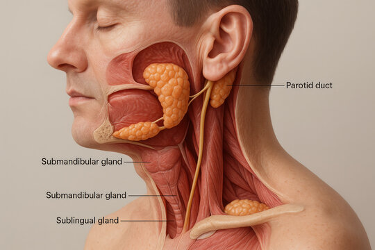 Salivary Glands Anatomy Illustration: Parotid, Submandibular, Sublingual Glands, Illustration