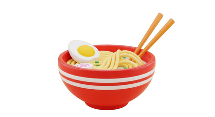 Bowl of ramen noodles with chopsticks and half boiled egg food japanese isolated on a transparent background