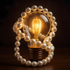 A smooth strand of pearls elegantly loops around a glowing Edison bulb, the warm filament catching each pearl&rsquo;s delicate sheen &mdash; a quiet fusion of vintage industrial charm and refined luxury.