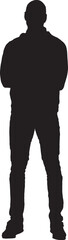 vector,silhouette of front view portrait of an african man standing and arms crossed