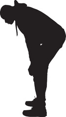 vector, silhouette of side view of a man crouched down and looking the floor