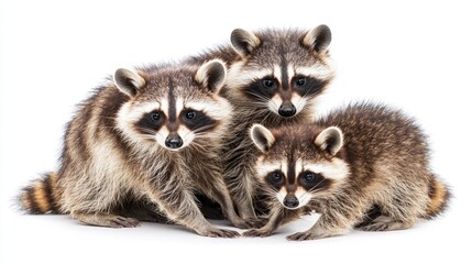 Fototapeta premium Raccoons playfully interacting in their masks forest clearing wildlife photography natural habitat close-up view family bonding
