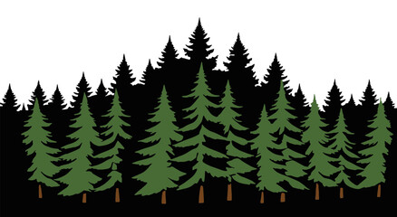 Fototapeta premium simple illustration of evergreen trees in forest