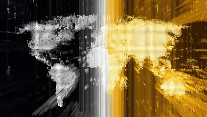 World map in black and gold, abstract style