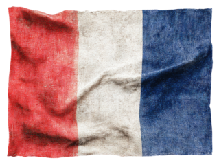 Aged French flag, wrinkled and stained