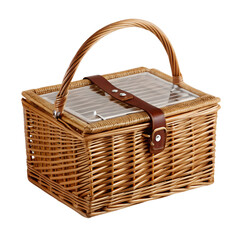 Wicker Picnic Basket with Cover, isolated on transparent background