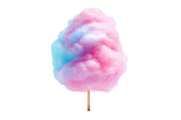 Pink and blue cotton candy on wooden stick isolated on transparent background
