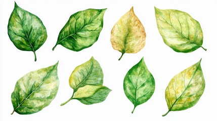 Fresh watercolor green art collection nature studio display with a bright artistic perspective