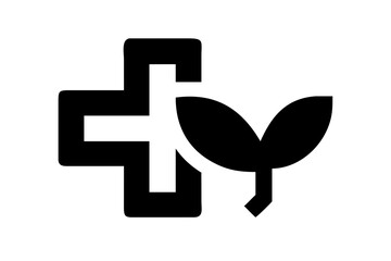 Vector art of alternative medicine icon with cross and leaf