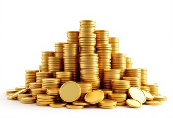 A substantial collection of gold coins is piled high, showcasing a large amount of wealth and prosperity.