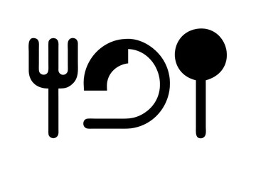 Vector art of black silhouette of a fork, spoon and plate