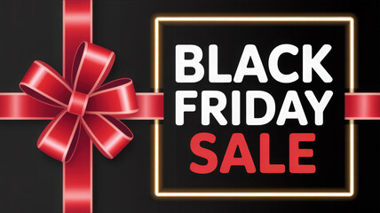Fototapeta premium Black Friday Sale Gift Box with Red Ribbon Promotion
