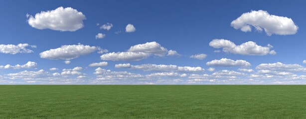 Obraz premium Wide shot of a field of green grass under a partly cloudy blue sky