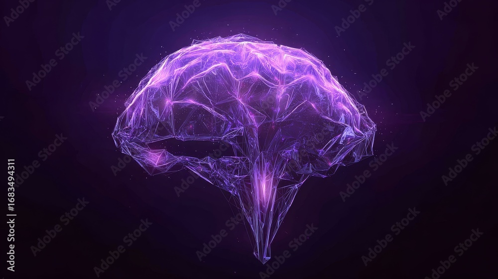 Wall mural artificial intelligence holographic data visualization with glowing brain networks and neon structur