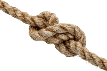 Close-up of a complex knot in a light beige rope