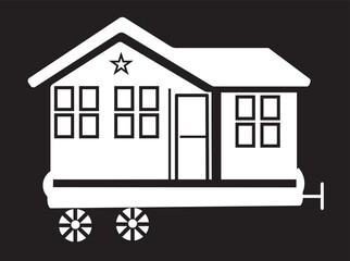Mobile home icon, tiny house on wheels vector illustration. camping trailer outline drawing design element