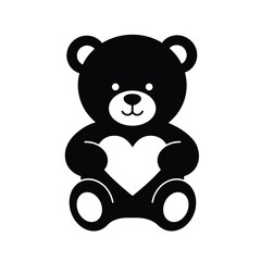 Black teddy bear holding white heart icon vector