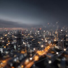 Fototapeta premium Cityscape at night with interconnected network (1)