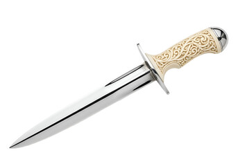 Ornate ivory-handled dagger with a detailed, decorative blade.