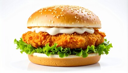 Crispy Chicken Sandwich with Lettuce and Mayo on Sesame Bun