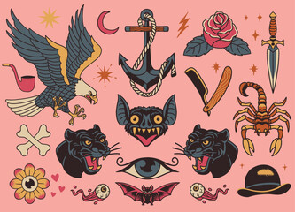 Set of Vintage Retro Flash Tattoo Design