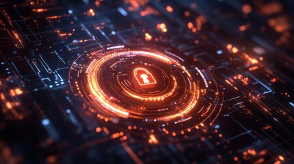 Digital access security a glowing lock in the high-tech cybersecurity landscape