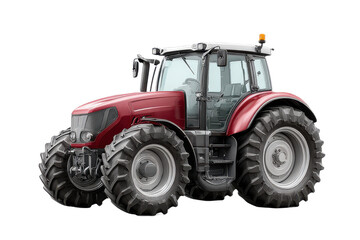 Obraz premium A modern red tractor with large, rugged tires, showcasing robust design and advanced features.