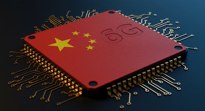 China's 6G chip technology with modern design and fast digital connection - Powered by Adobe