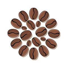 Obraz premium Arrangement of realistic coffee beans in a circular pattern on a white background