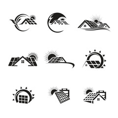 Emergency Energy power solar silhouette vector icon set black & white