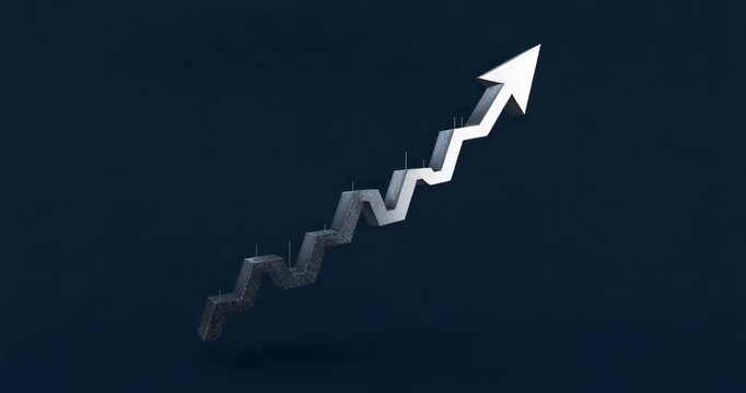 Starting 3D zigzag arrow lighting segments sequentially on navy backdrop, indicating upward growth