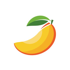 Flat Design Mango Slice Emblem, Quarter Slice With Leaf Accent, Vector Logo Style © Rieharts
