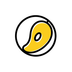 Minimalist Mango Slice Logo, Circular Shape, Bold Black Outline