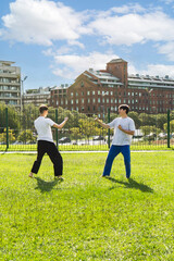 Fototapeta premium A healthy lifestyle through outdoor Taekwondo